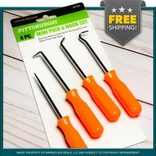 Pittsburgh 4 Piece Mini Pick & Hook Set - Straight, 90º, 120º Hook, Round Angle