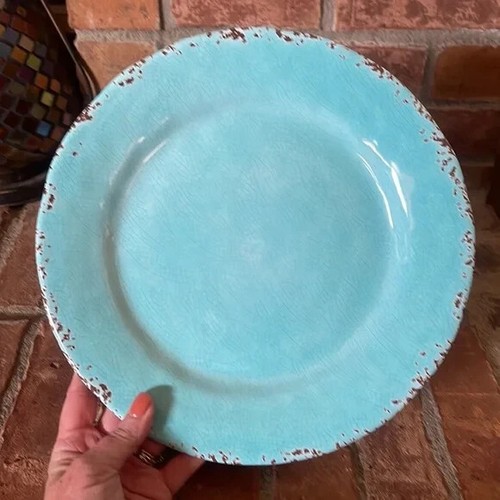 ll Mulino New York Rustic Blue Melamine Dinner Plates Set of 2 - Picture 2 of 5