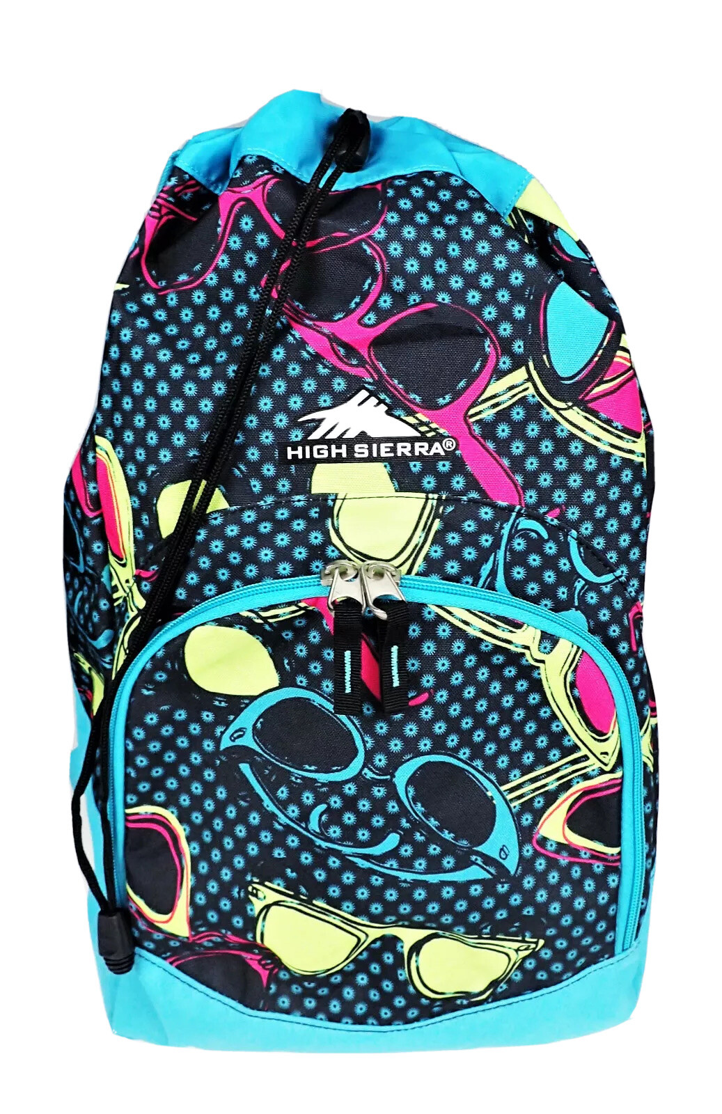 High Sierra Stuff Cinch Sack Back Day Pack Drawstring Top Close Blue Sunglasses