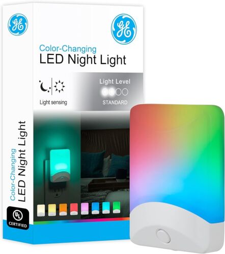 GE Color-Changing LED Night Light Plug Into Wall Dusk to Dawn Sensor Ambient ...