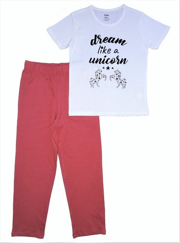 Pyjama Fille Licorne Rose Blanc Coton 128 140