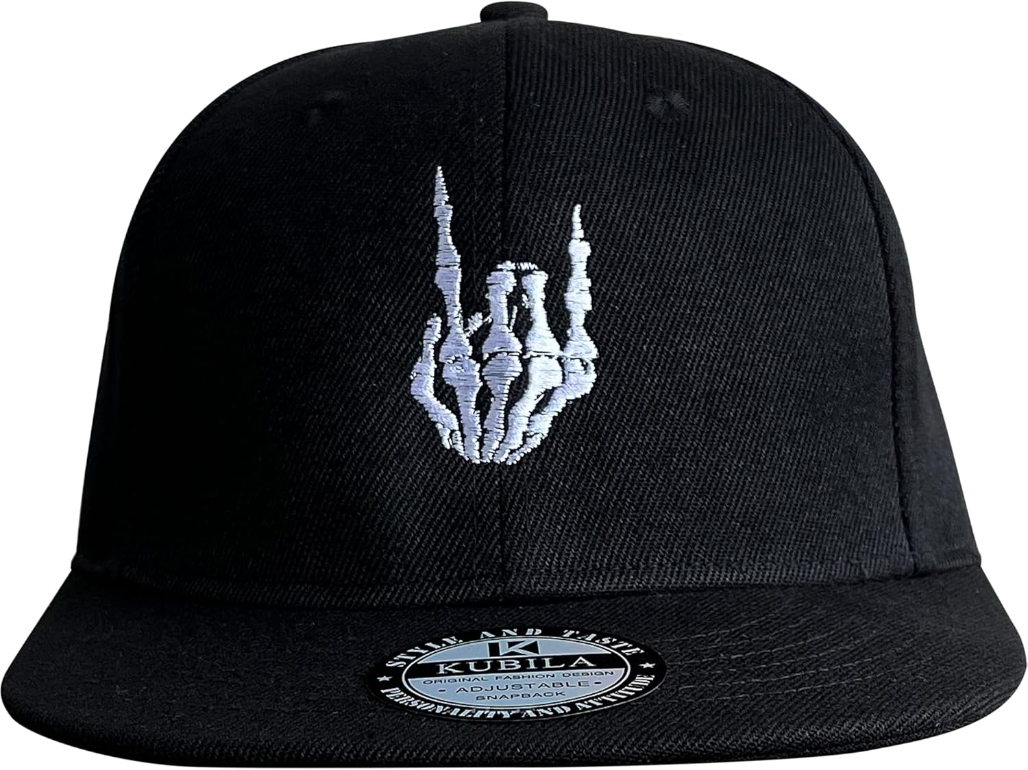 Skeleton Hand with Finger Embroidered Baseball Cap,Funny Plain Black Snapback Da