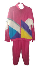 Vintage Longstreet Petite Large Windbreaker Track Running 2Pc Set 90s