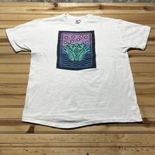 Vintage 90s Turtle Island Frog Abstract Ocean Beach Art Shirt Size XL