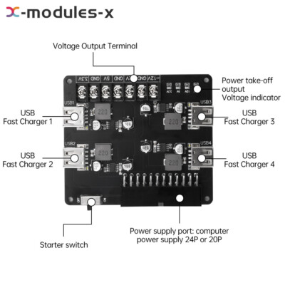 DC3.3-12V 4-way USB ATX Adapter Board Desktop Computer Power Supply Module Kit