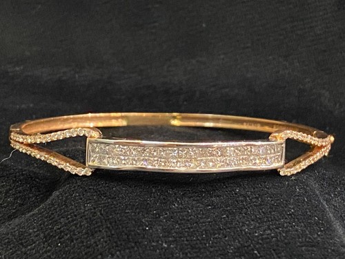 1.99 Cts Princess Round Cut Diamonds Unisex Bangle Bracelet In 585 Fine 14K Gold - Picture 9 of 12