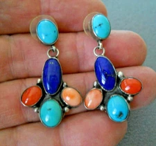 JULIA MARTINEZ Native American Navajo Multi-Stone Sterling Silver Post Earrings
