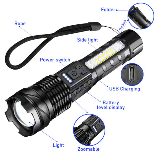Super Bright 12000000LM LED Flashlight 7 Lighting Models Torch USB Rechargeable - Picture 3 of 17