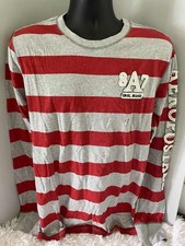 NWT Y2K AEROPOSTALE Mens LS Crew Neck Striped Logo Shirt in Gray/Red Style6447
