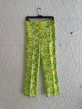 Lilly Pulitzer Vintage 70s Women's Polyester Print Pants - Sz S/M Yellow  Green