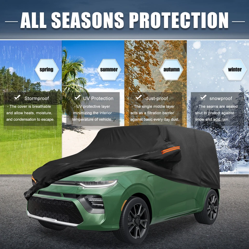 Waterproof 210D-PU Oxford Car Cover for Kia Soul 2009-2024 with Zipper Black - Image 2 of 4