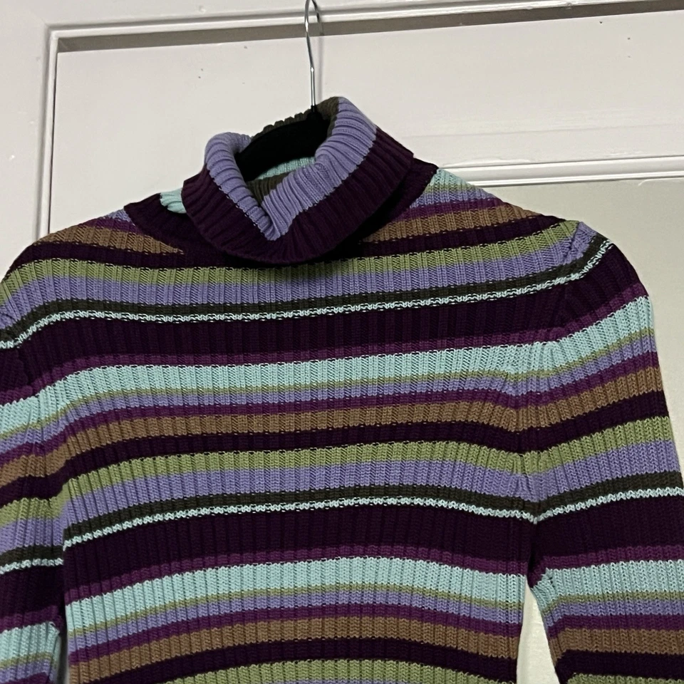 Suéter Vintage Guess Jeans Elástico Colorido Rayas Cuello Alto Años 90 Y2K Talla L Foto 2 de 3
