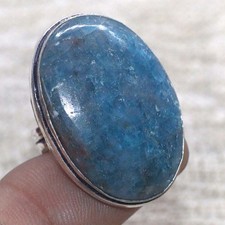 925 Silver Plated Blue Apatite Ring Handmade Gemstone Jewelry Size US 5 GW
