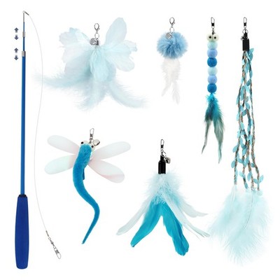 SONGWAY Cat Wand Toys for Indoor Cats - Toy Set with Retractable Blue 