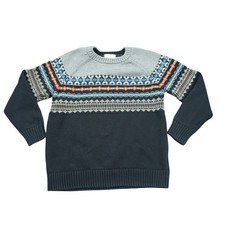 Hanna Andersson Kids Size 8 Fair Isle Cotton Knit Sweater Navy Grey Winter Cozy
