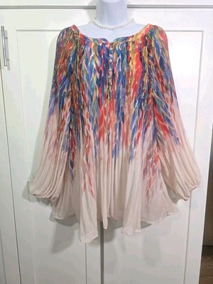 NWT Anthropologie Fig & Flower 2X Pleated Chiffon Tunic Boho Balloon Sleeve Top 