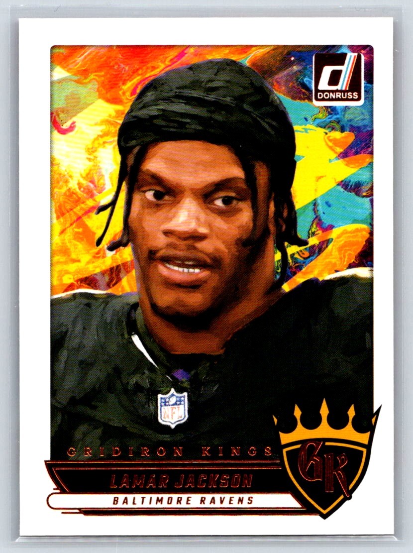 Lamar Jackson #GK-LJN Football Cards 2025 Panini Donruss Gridiron Kings trading card — raw and PSA graded price guide