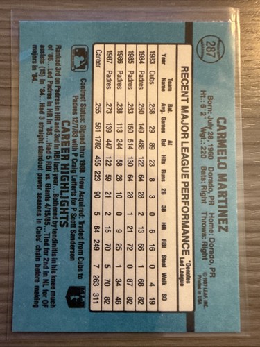 1988 Donruss - #287 Carmelo Martinez - Picture 2 of 2
