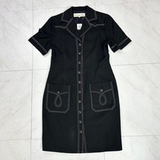 Christian Dior Vintage Denim Stitch Shirt Dress Size 93cm Long Black White