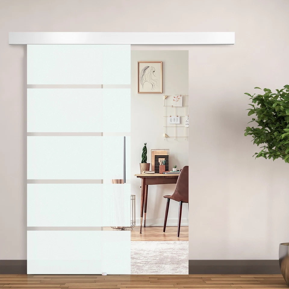 HOMCOM Porta Scorrevole Vetro Satinato 8mm Binario in Alluminio 205x90cm - Immagine 3 di 4