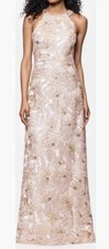 New! Betsy & Adam Sequin Floral Sleeveless Gown