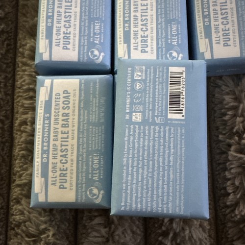 Lot Of 6 Bars Dr. Bonner's Pure Castile Bar Soap - 5oz - Unscented - New/Sealed - Picture 2 of 2