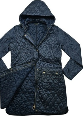 HOT Women's BARBOUR @ TARN QUILTED HOODED Zip LADIES TRENCH NAVY Coat 12UK 8US M
