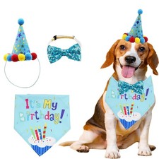 Pet Birthday Party Set with Hat and Bandana for Dogs and Cats with Star Patte...