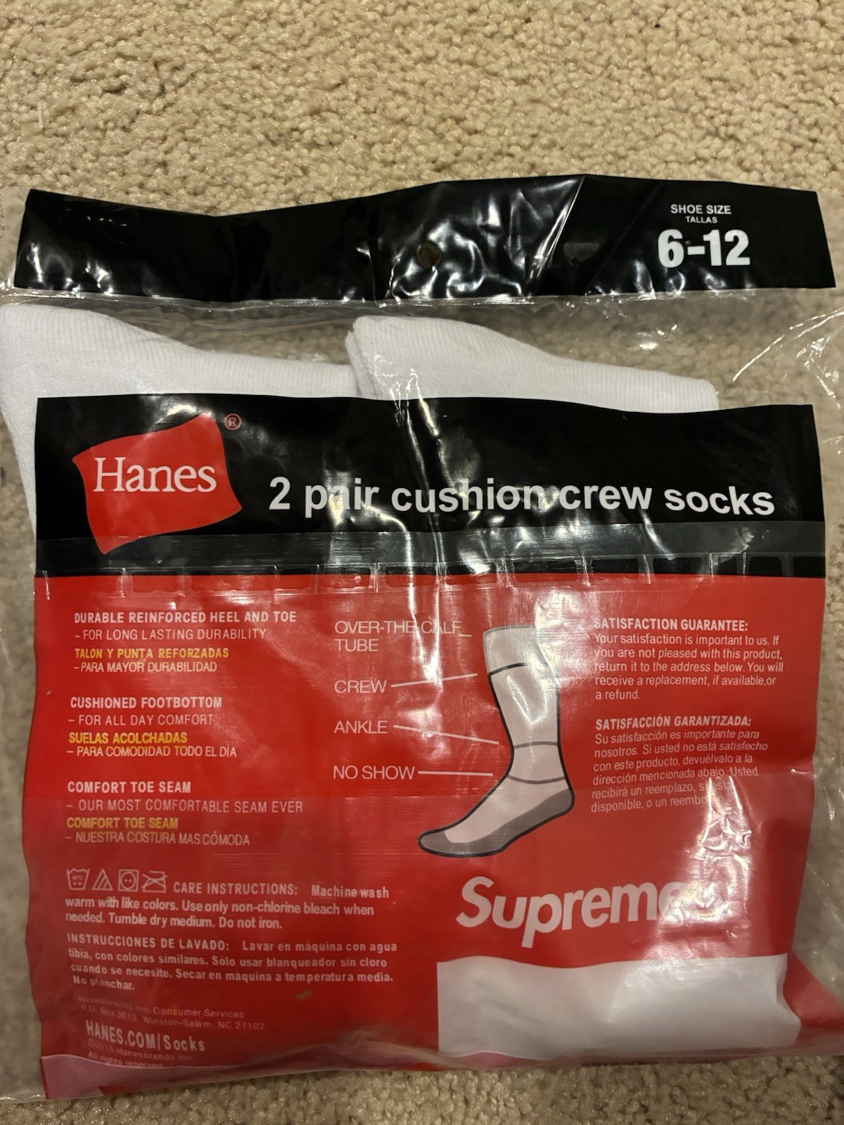 Supreme x Hanes Crew Socks Size 6-12 2