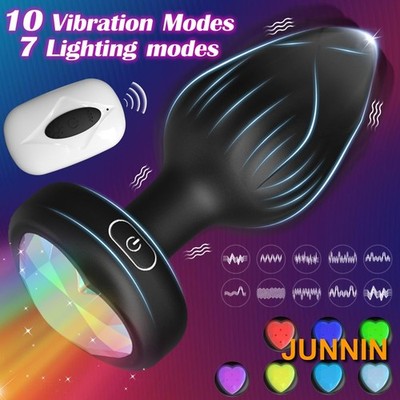 Vibrador 10 Modos Control Remoto Silicona Luz LED Diamante Premium Neg