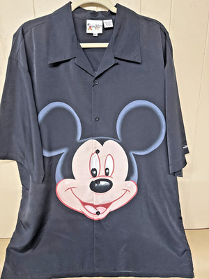 Vintage Walt Disney World Mickey Mouse Big Face Double Sided Button Up XL Black