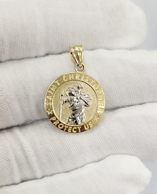 Saint Christopher 10kt Gold Pendant 1.2'' Real Gold Bail fit Up To 2.5m New 2.6gr