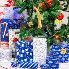 120 Sheet Winter Tissue Paper Blue White Gift Wrapping Paper Snowman Snowflak...