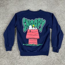 Peanuts Charlie Brown Sweatshirt Womens XXS Blue Green Snoopy Woodstock Cast