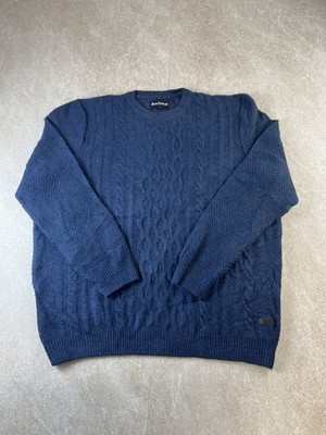 Barbour Herren XXL Navy Blau Zopfmuster Wollmischung Pullover Sweater Rundhals 2XL