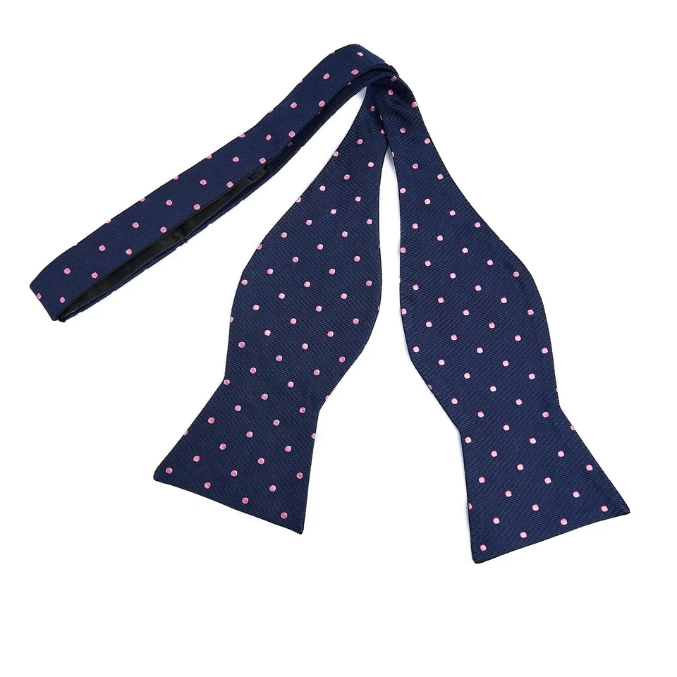 Tommy Hilfiger Pajarita de Seda Azul Marino Rosa Lunares Ajustable Auto-Corbata Foto 3 de 4