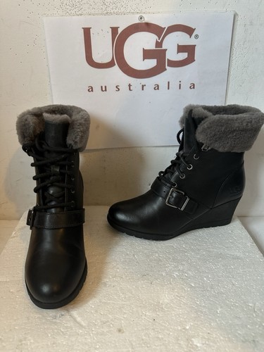 Ugg Janney Black Leather Boots Size UK 4.5 EU 37 - Picture 1 of 17