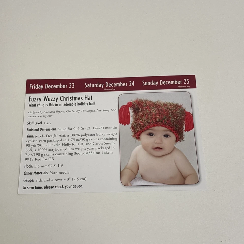 Fuzzy Wuzzy Christmas Hat Child Size Crochet Pattern Cards Pages - Image 3 of 3