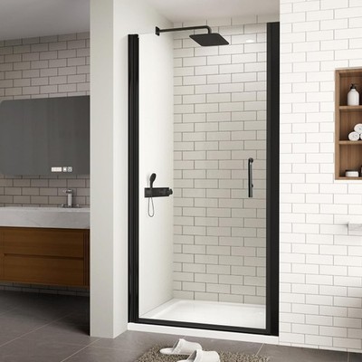 Space-Saving 34''Wx72''H Shower Glass Doors Pivot Matte Black Walk In Shower Door