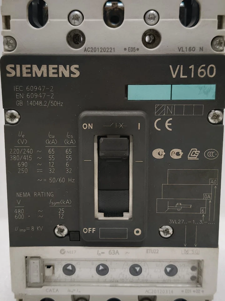 SIEMENS VL160 3POLE 63A 55KA MOLDED CASE CIRCUIT BREAKER MCCB FAST SHIPPING - Image 2 of 4