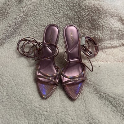 Aldo Izabella Pink Synthetic Snake Lace-Up Strappy Heels   Never Worn