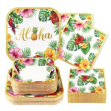 200 Pcs Hawaiian Luau Party Plates Napkins Set for 50 Guests Tropical
