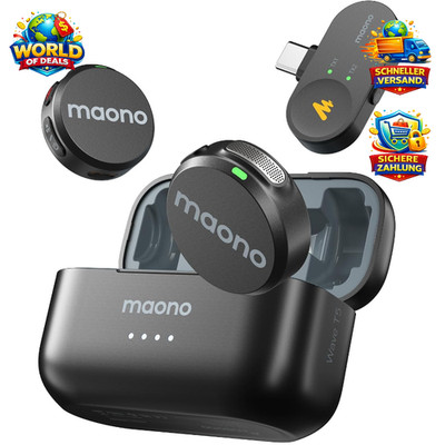 MAONO Wireless Lavalier Mikrofon für iPhone 15/16, Android, 30H Akku
