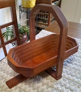 Hand Made Collapsing Teak Wood Basket Bowl. Made In Hawaii By Mike Tyler