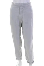 Masons Womens Linen High Waisted Cuff Ankle Trouser Pants Light Gray Size 46