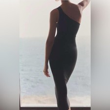 Zara asymmetrical one shoulder midi dress