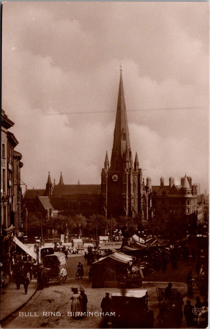Vintage RPPC Bull Ring Birmingham England Schwerdtfeger 20th Century Postcard