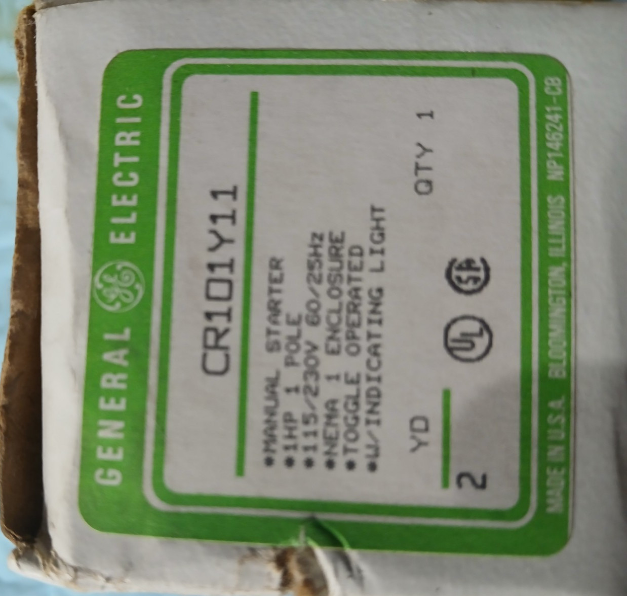 GE General Electric CR101Y11 Manual Motor Starter 1HP 115/230V Toggle New in Box
