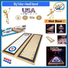 Solid Wood Shuffleboard and Curling 2-in-1 Tabletop Game 45x13 Inches