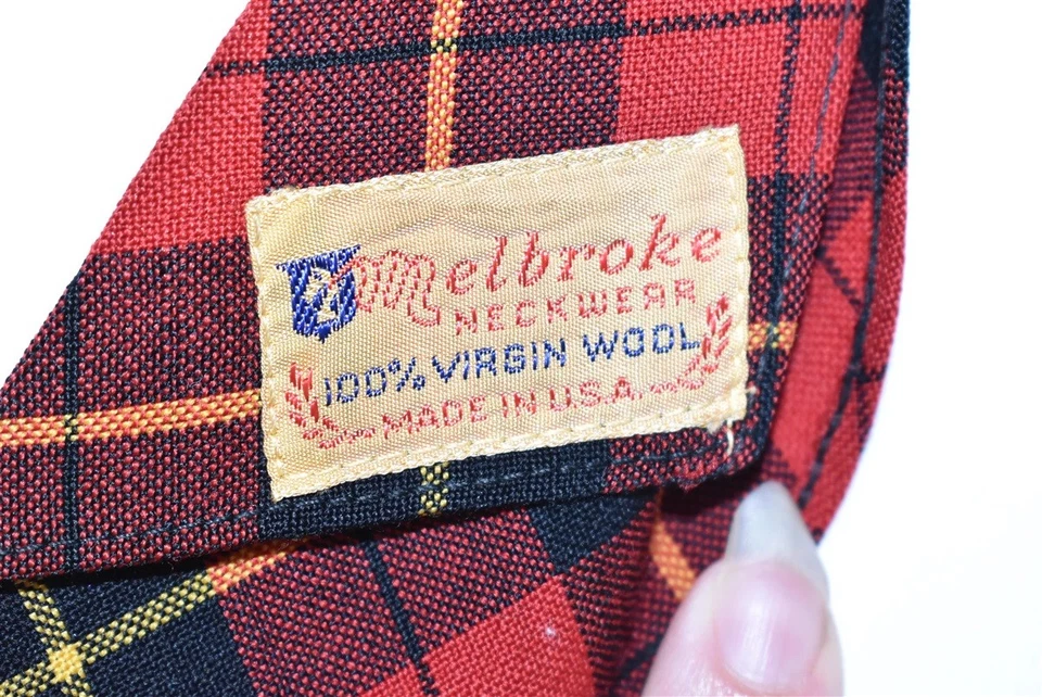 复古 60 年代羊毛格子红色黑色黄色鞑靼 MELBROKE 男式领带 — 第 4/4 张图片